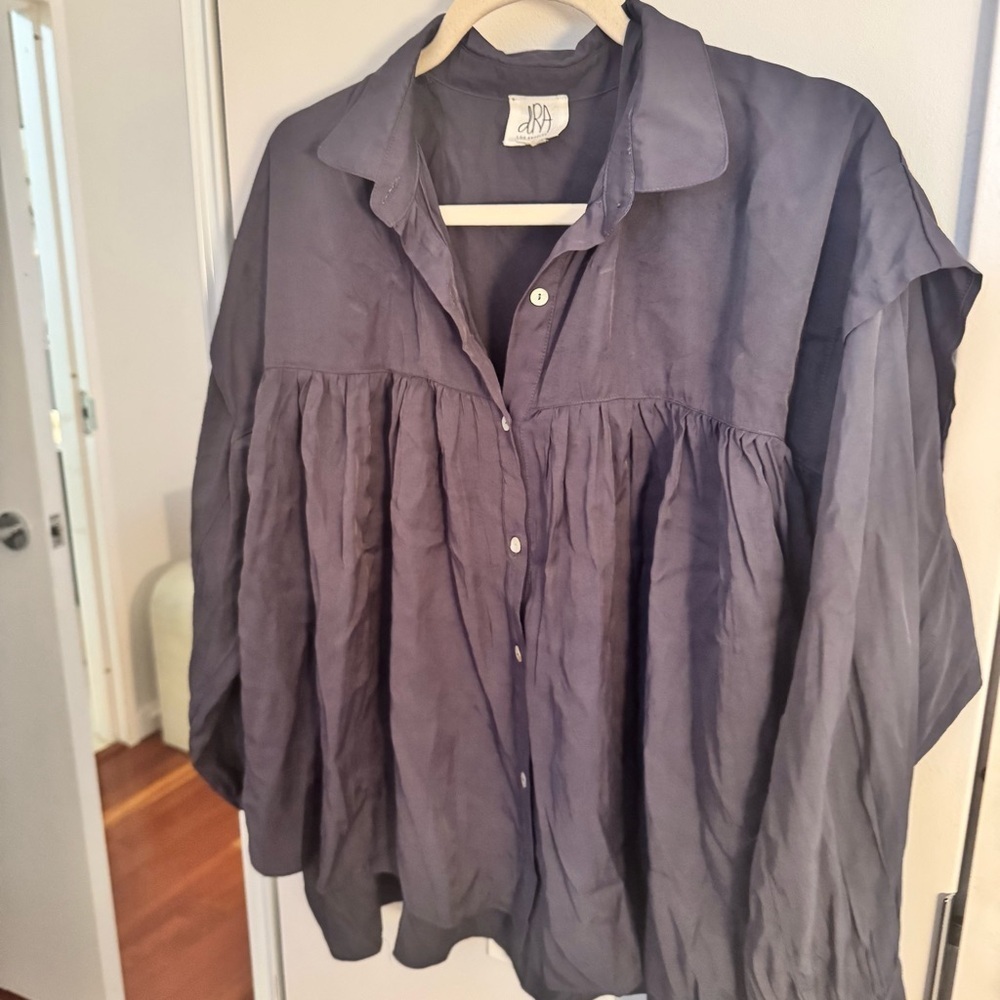 Anthropologie dRA LA Charcoal Peasant Babydoll Blouse | Button | XS - Picture 3 of 4
